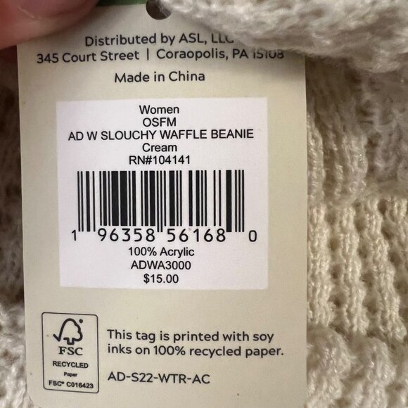 Alpine Design Womens Cream Slouchy Waffle Beanie,‎ One size - Picture 5 of 6